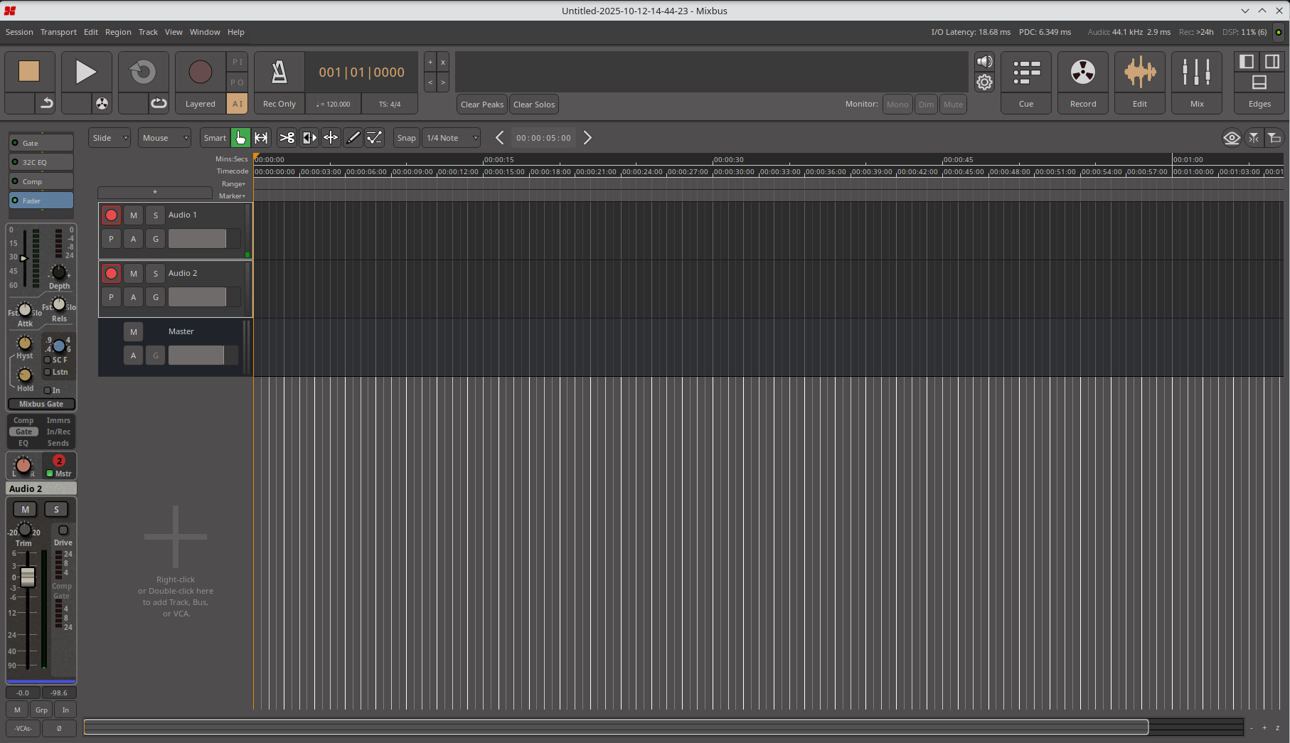 Mixbus open on my Fedora desktop