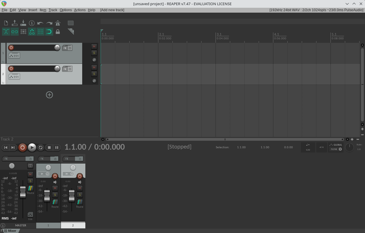 REAPER running on my Fedora desktop